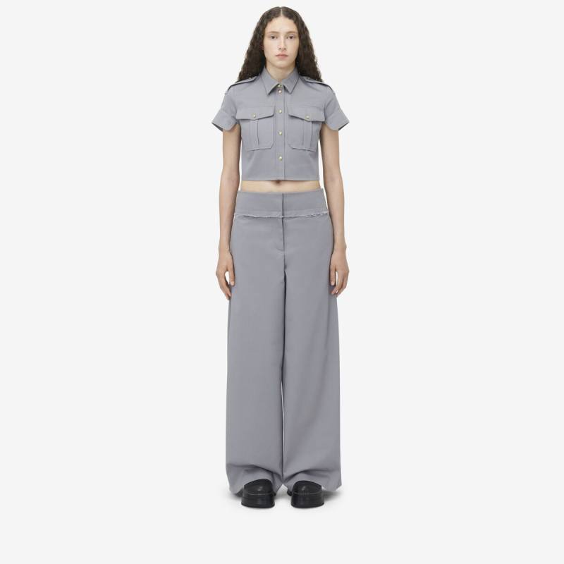 Alexander McQueen Women's Grey & Silver Wide Leg Utility Trousers - 10 (Cotton)
